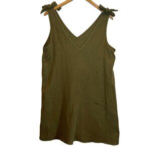 Cupshe Olive Green V-Neck Sleeveless Dress With Tie Straps 100% Cotton Casual Lo
